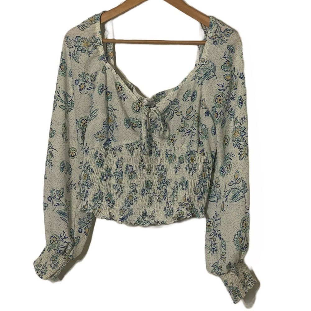 Sienna Sky Light Green and Blue Floral Long Sleeve Shirt